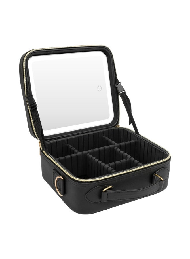 DubaiGallery حافظة مكياج أنيقة مع مرآة LED مدمجة، حقيبة تخزين مستحضرات تجميل بسعة كبيرة مع فواصل قابلة للإزالة، صندوق تجميل مقاوم للماء مناسب للسفر للنساء - Image 3